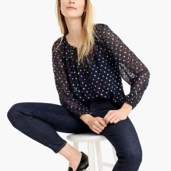 J. Crew Rainbow Clip Dot Chiffon Top Blouse XS - Picture 4 of 7